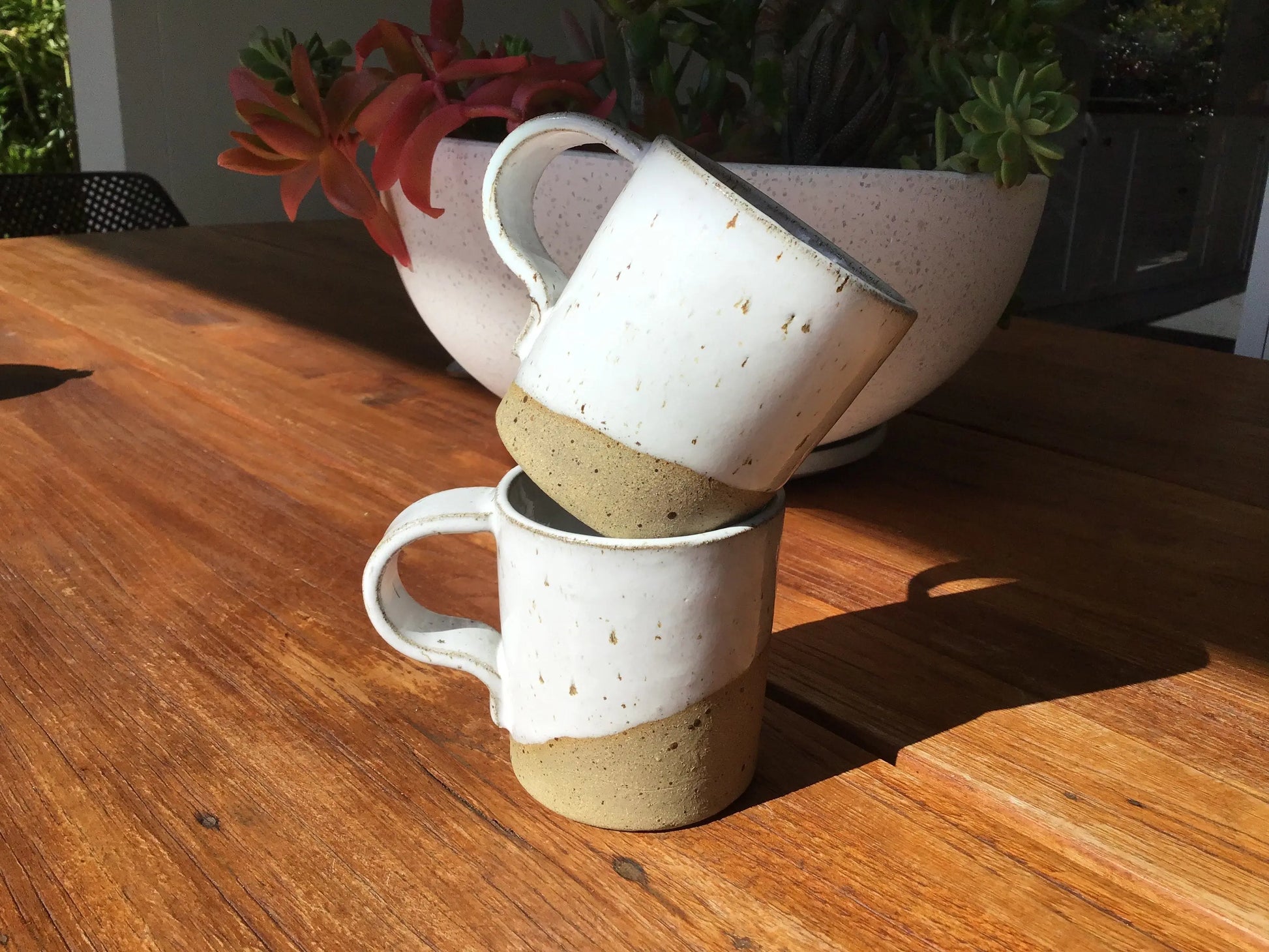 Hand Thrown White Glaze Over Buff Speckled Stoneware Coffee Mug Bruce Wood Ceramics