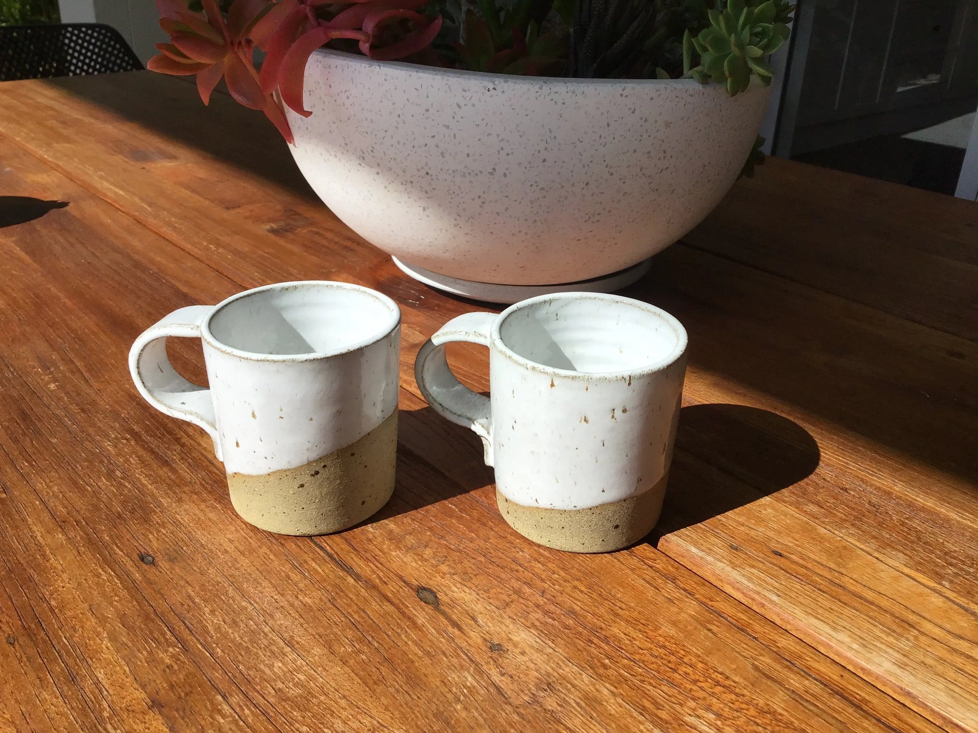 Hand Thrown White Glaze Over Buff Speckled Stoneware Coffee Mug Bruce Wood Ceramics