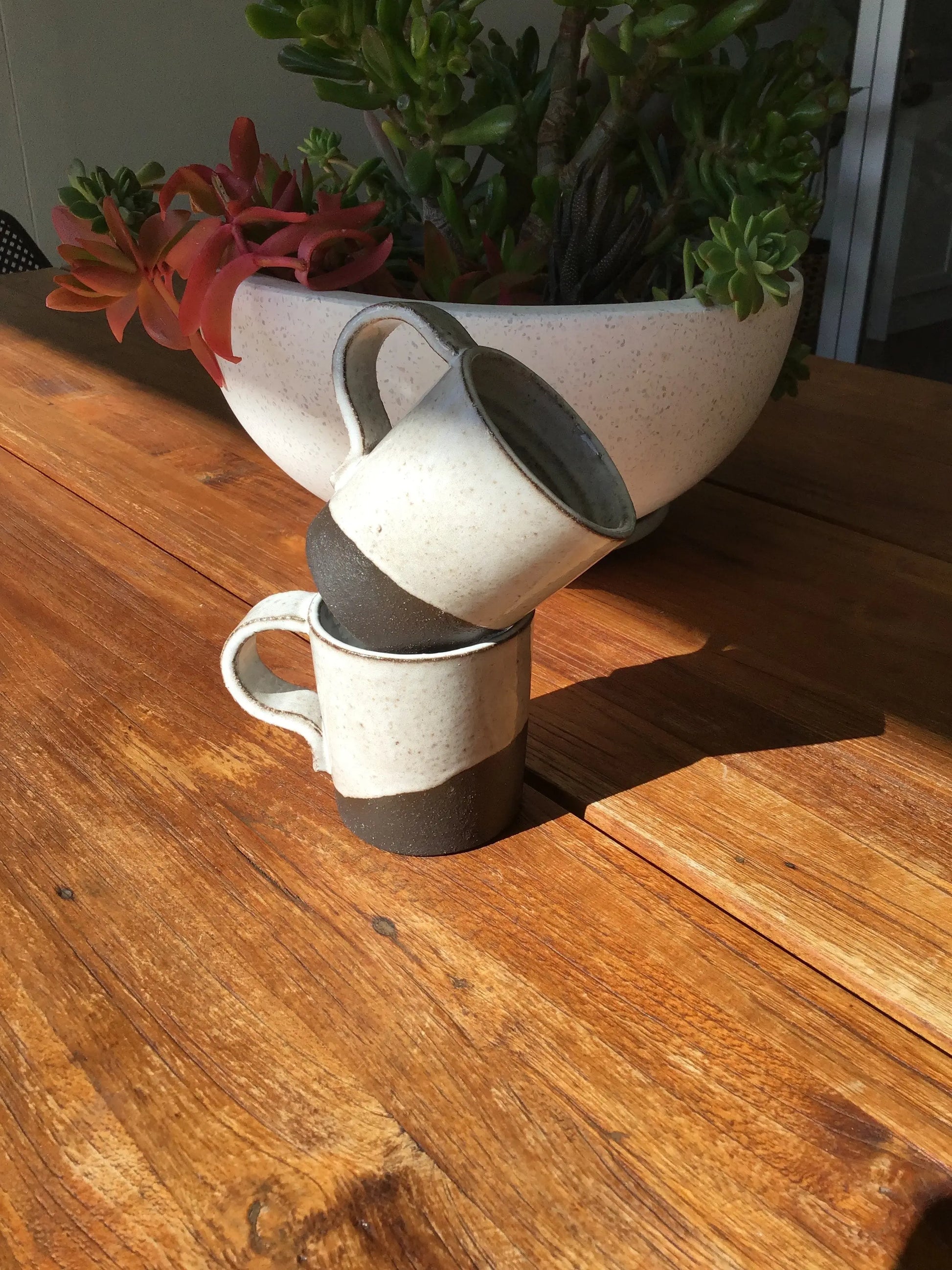 Hand Thrown Brown And White Stoneware Coffee Mug Bruce Wood Ceramics