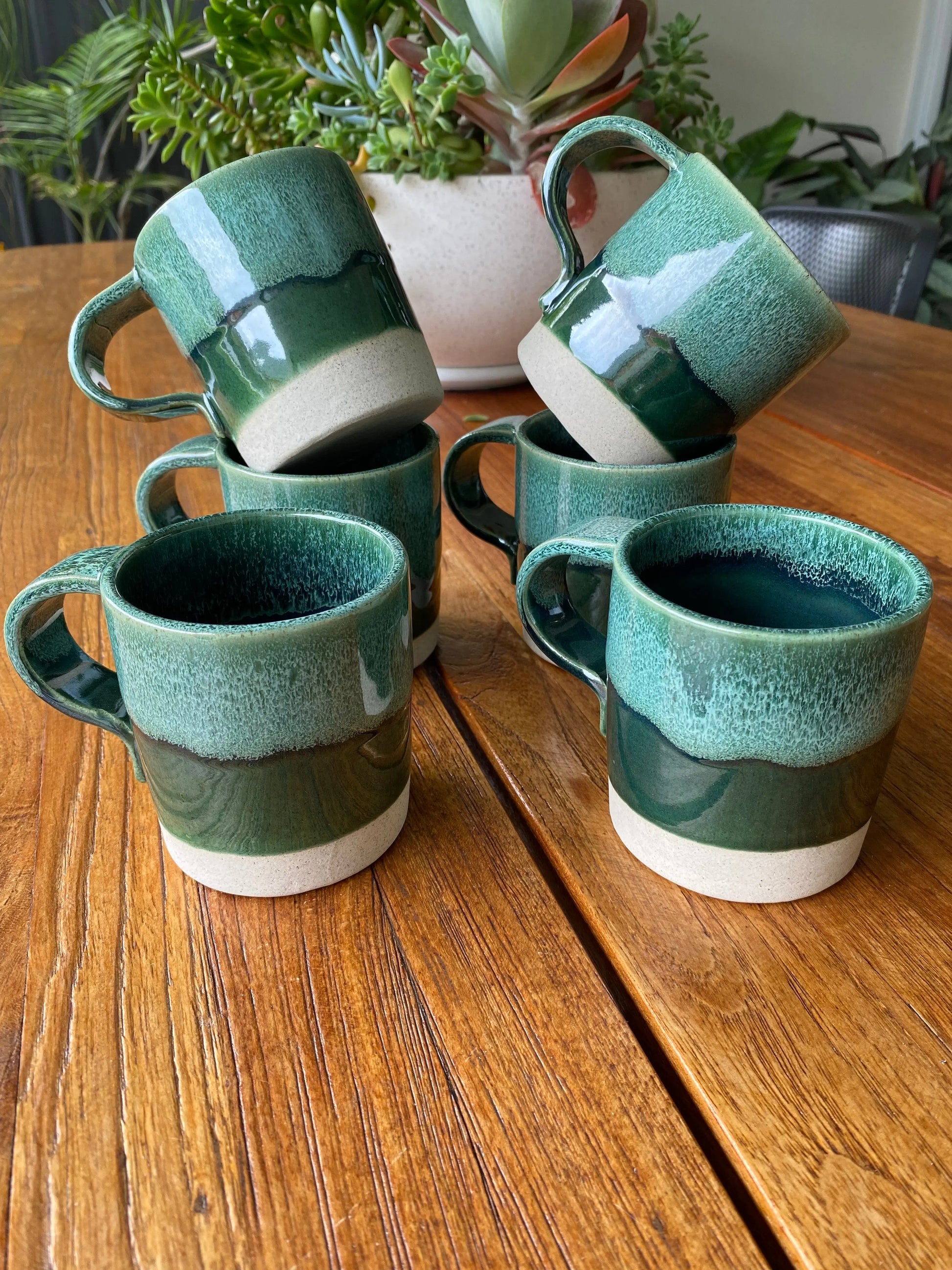 Hand Thrown Green And White Stoneware Mug Bruce Wood Ceramics