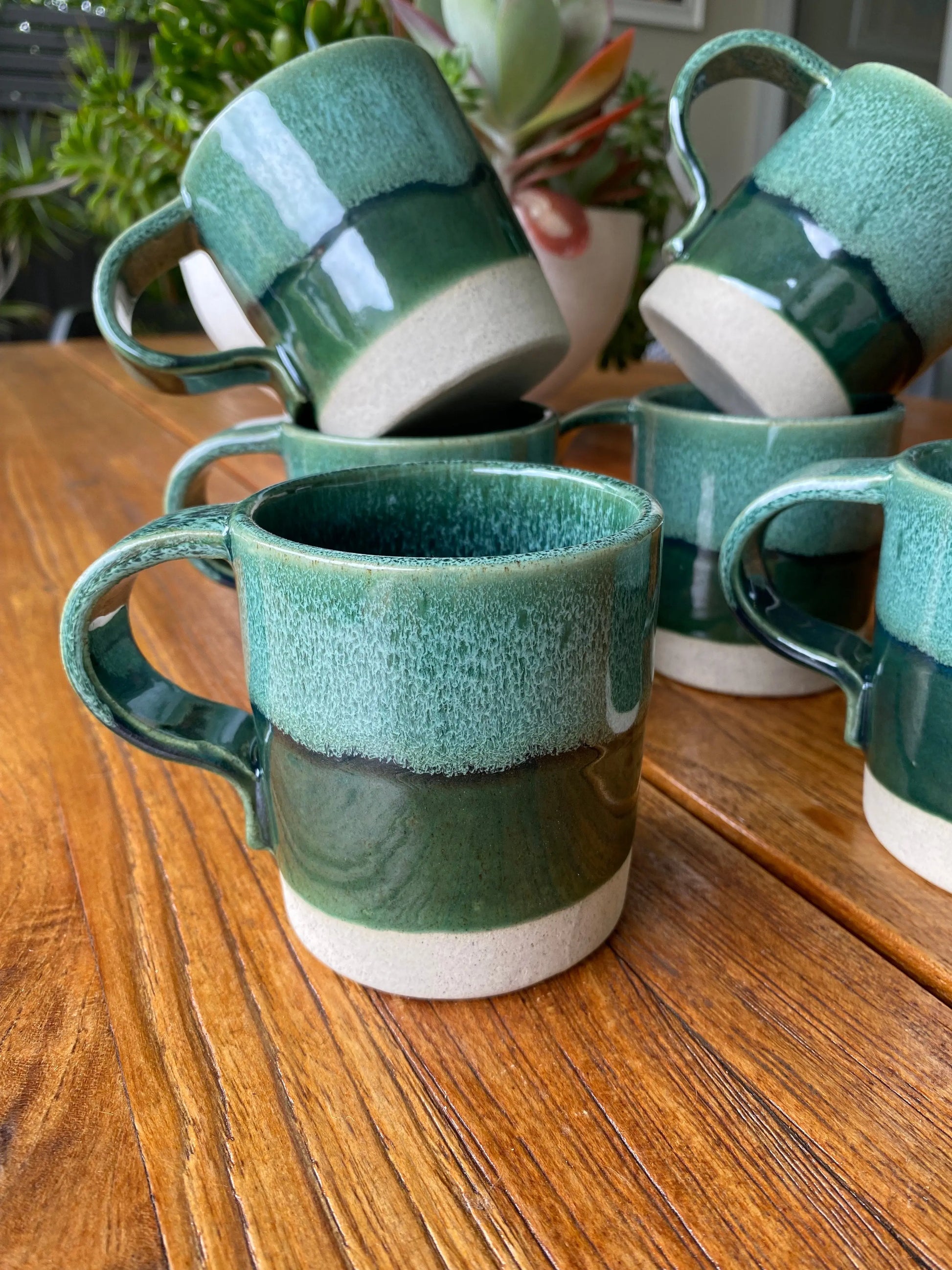 Hand Thrown Green And White Stoneware Mug Bruce Wood Ceramics